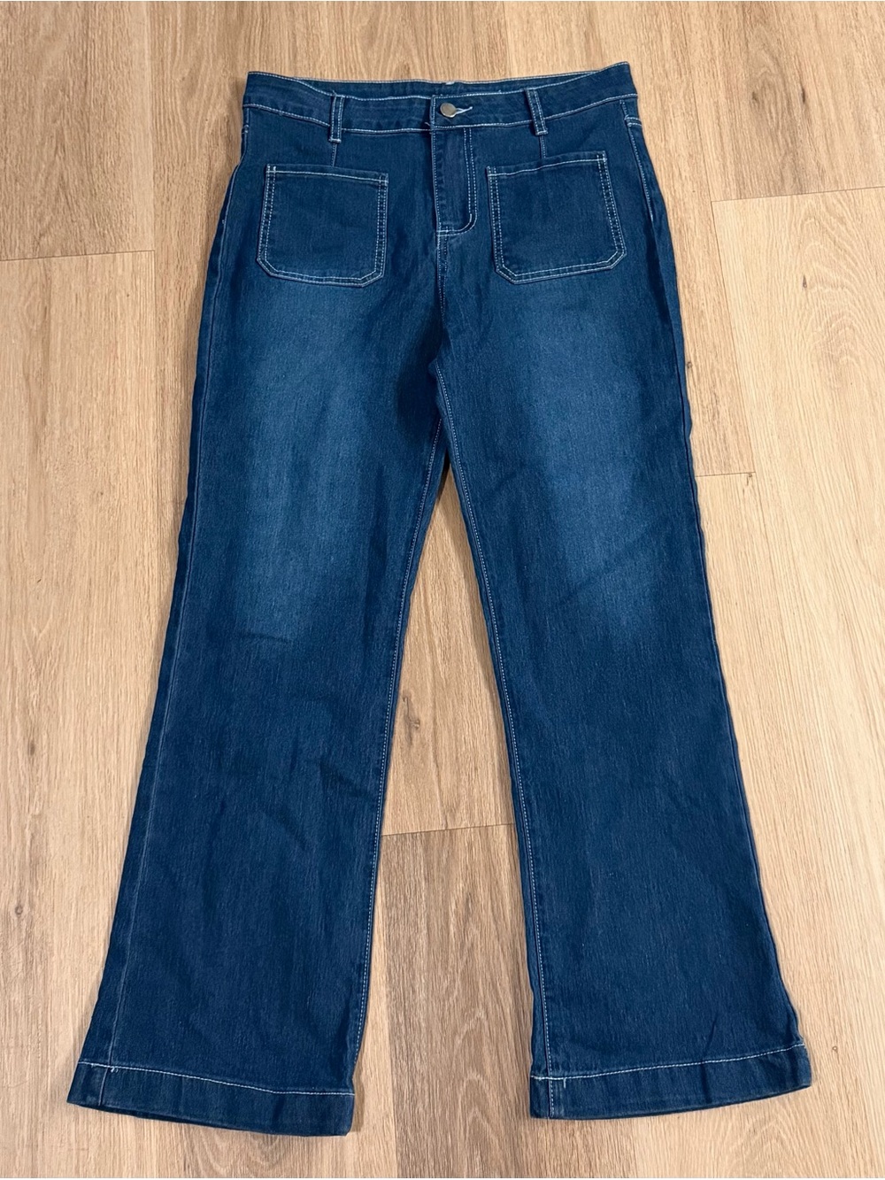 Women’s 70s Style Simple Plain Dark Blue Wide-Leg Jeans size Medium